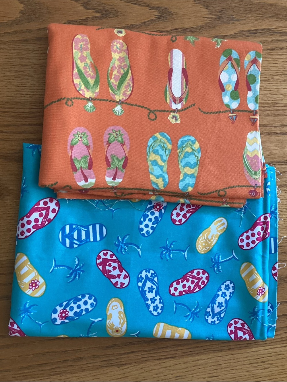 Flip-Flop Print Cotton Fabric Bundle - Orange & Turquoise